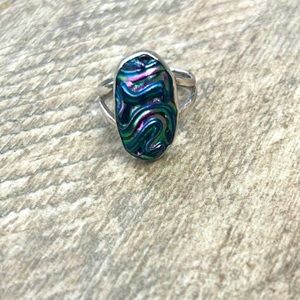Rainbow Flame Aura Quartz Titanium Crystal Sterling Silver Ring